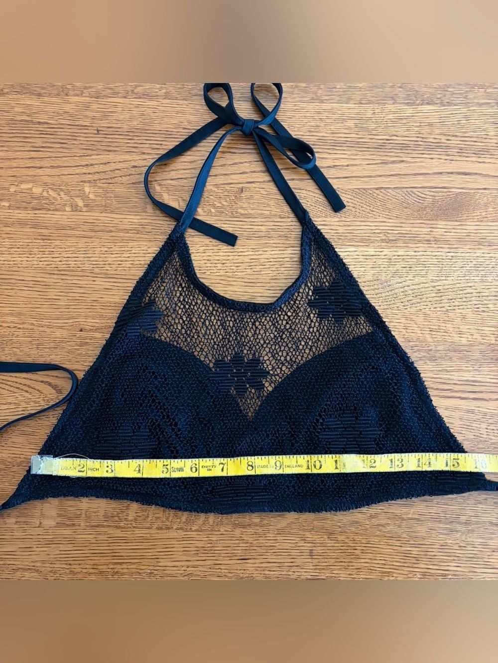 Vintage 90s floral mesh halter top black sheer knit fishnet goth hippie boho S-M - Picture 9 of 11